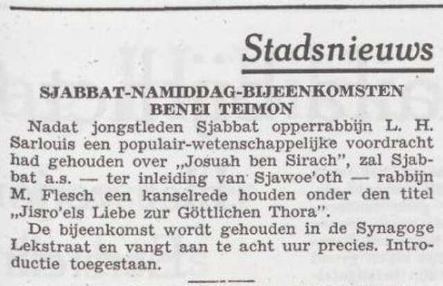 Toespraak van rabbijn Moritz Flesch