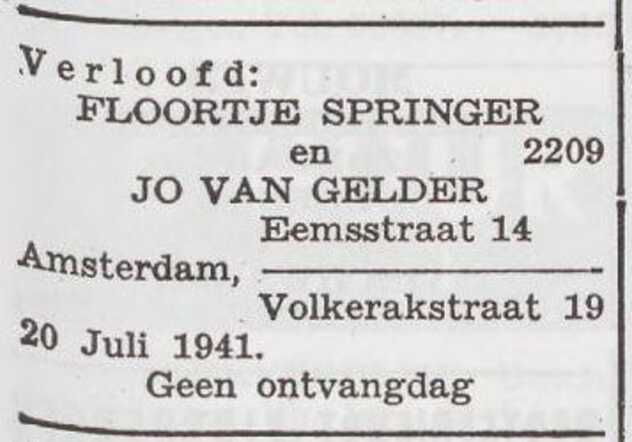 Bekendmaking van de verloving van Flora Springer en Jozua van Gelder