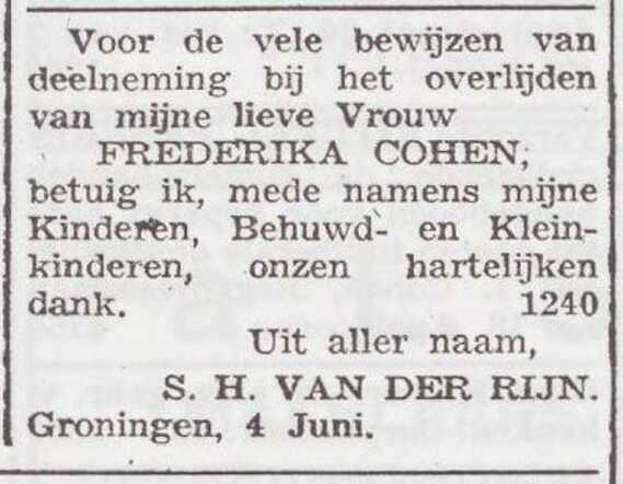 Dankbetuiging namens Simon van der Rijn
