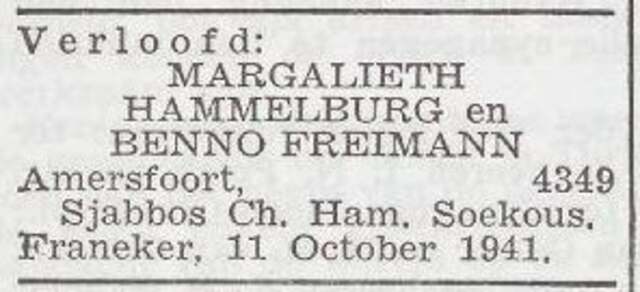 Verloving van Margot Hammelburg en Benno Freimann