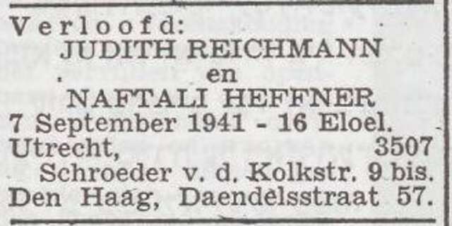 Bekendmaking van de verloving van Naftali Heffner en Judith Reichmann