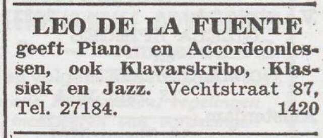 Advertentie van de musicus Leo de la Fuente