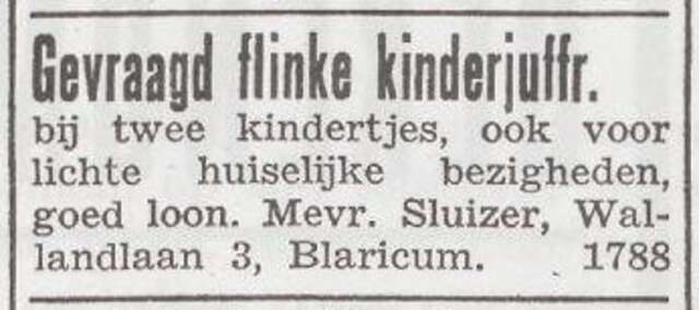 Advertentie van Dorothea Sluizer-Gerson