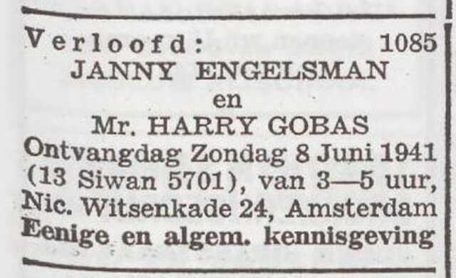 Bekendmaking van de verloving van Harry Gobas en Marianne Engelsman