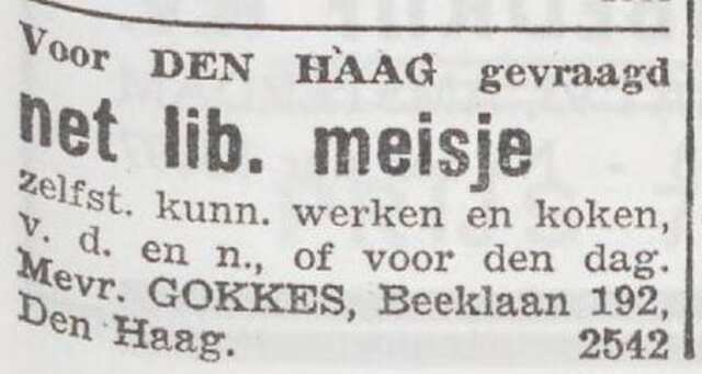 Advertentie van Sophie Gokkes-Hekster