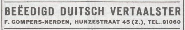 Advertentie van Sophie Gompers-Nerden