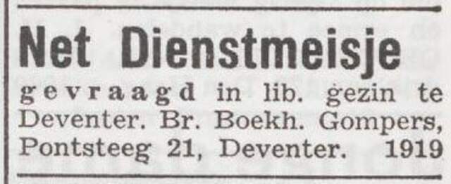 Advertentie via boekhandel Mozes Gompers