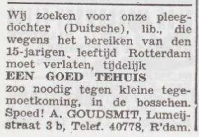 Advertentie van het gezin Aron Goudsmid