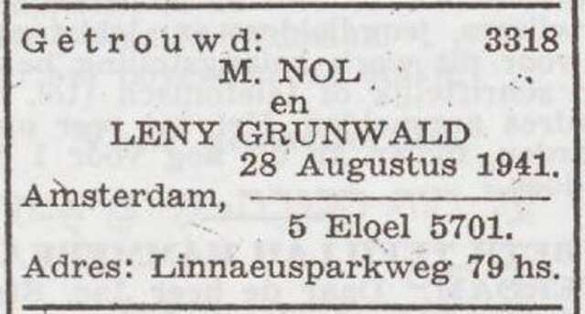 Bekendmaking van het huwelijk van Mozes Nol en Helene Grunwald