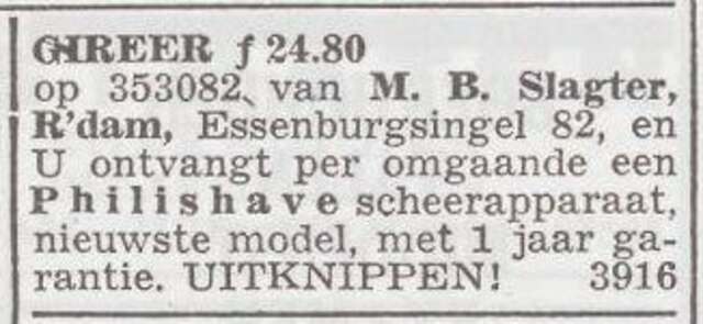 Advertentie van Mozes Barend Slagter