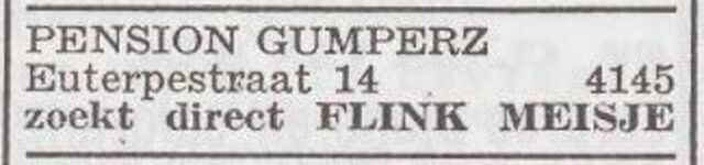 Advertentie 'personeel gevraagd' van Wilhelm Gumperz