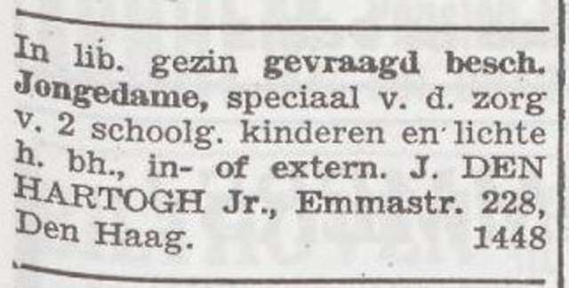 Advertentie van Jacob den Hartogh