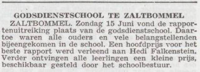 Prijs voor het beste rapport voor Hedwig Falkenstein