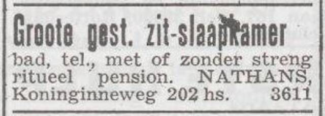 Advertentie 'te huur aangeboden' van het gezin Herman Nathans