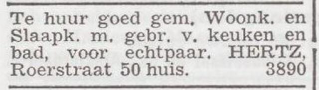 Advertentie 'te huur aangeboden' van Kurt Hertz