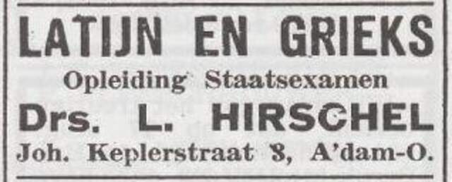 Advertentie van drs. Levie Hirschel