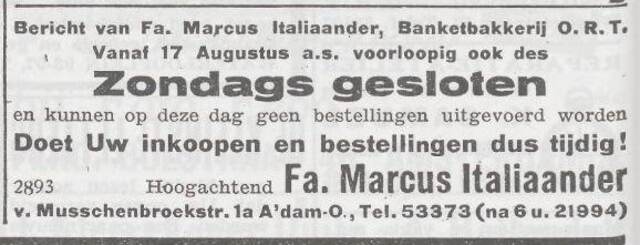 Advertentie van banketbakker Marcus Italiaander