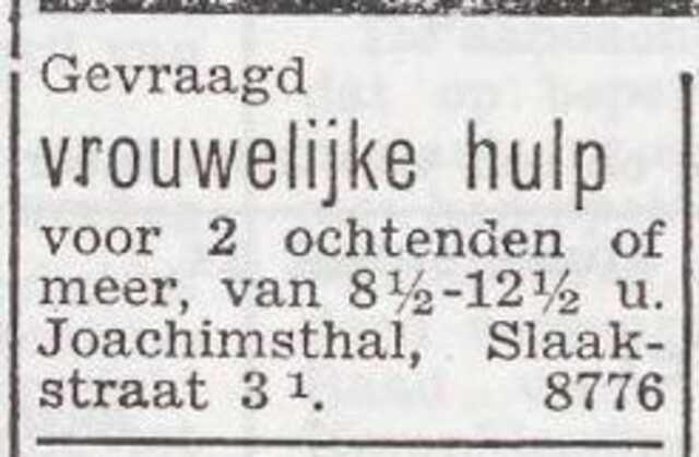 Advertentie van het gezin Abraham Meijer Joachimsthal