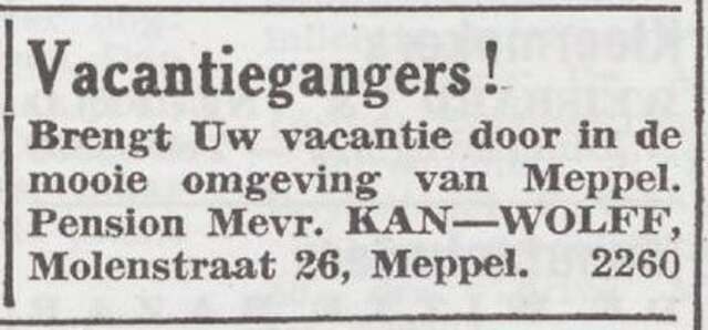 Advertentie van Frederika Kan-Wolff