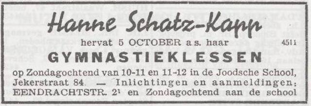 Advertentie van Johanna Schatz-Kapp