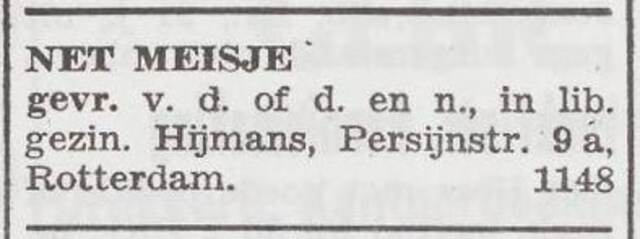 Advertentie van Kitty Hijmans-Lemans