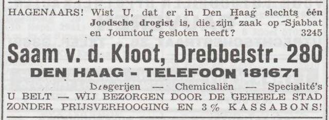 Advertentie van Samuel van der Kloot