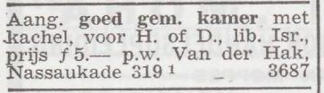 Advertentie 'te huur aangeboden' van Moritz van der Hak