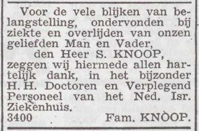 Dankbetuiging van de familie Knoop