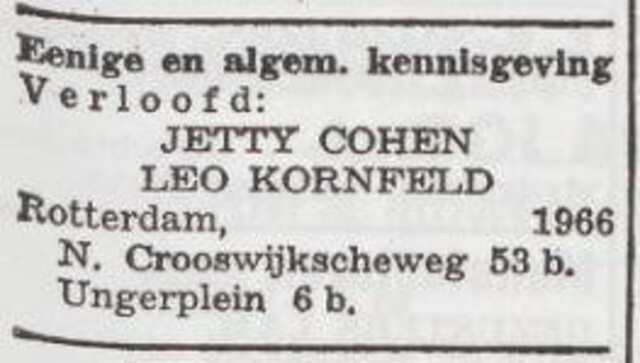 Bekendmaking van de verloving van Judith Cohen en Leisor Kornfeld