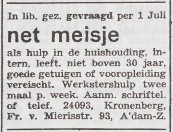Advertentie van Emma Kronenberg-Stern