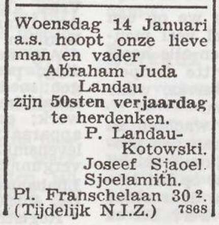 Aankondiging van de 50ste verjaardag van Abraham Landau