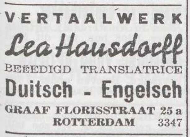 Advertentie van Lea Hausdorff
