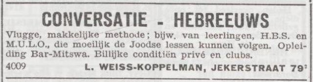Advertentie van Lea Weiss-Koppelman