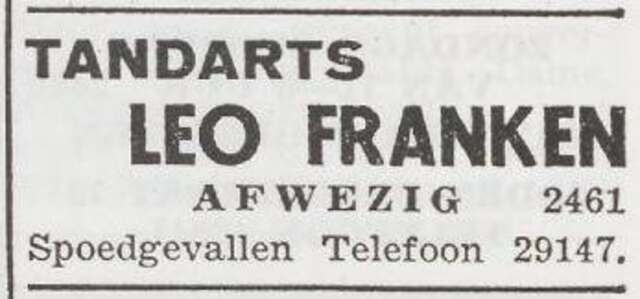 Advertentie van tandarts Leo Franken
