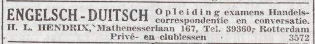 Advertentie van leraar Heinz Leo Hendrix