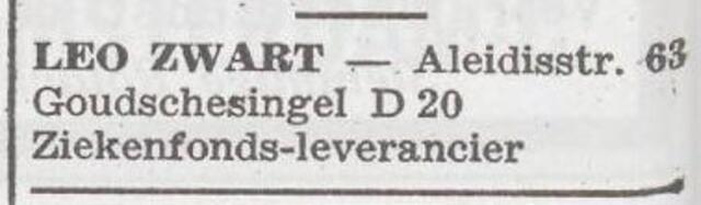 Advertentie van opticien Leendert Zwart