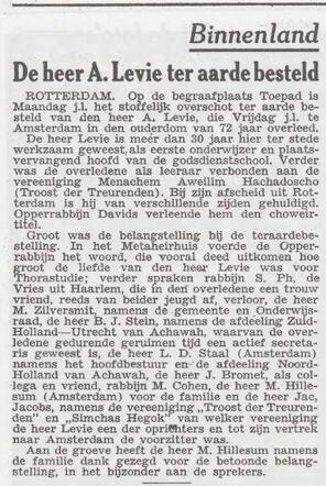 Begrafenis van Abraham Levie te Rotterdam