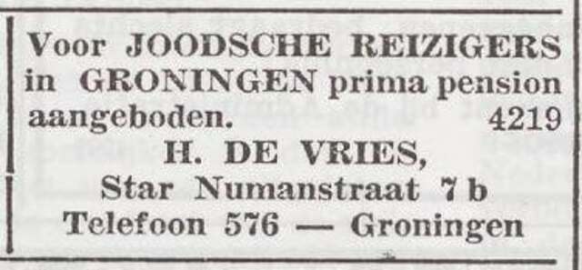 Advertentie van Herman Levi de Vries