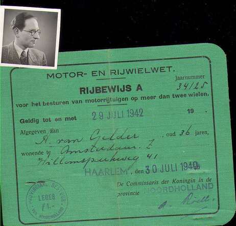 Passport photograph and driver's license of Alexander van Gelder