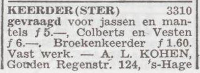 Advertentie van Alex Leopold Kohen