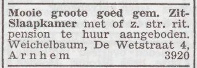 Advertentie 'te huur aangeboden' van Ruth Weichselbaum-Alexander