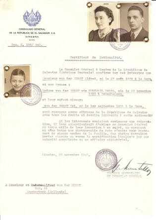 Ongeauthoriseerd bewijs van El Salvadoriaanse nationaliteit voor Alfred van der Horst en zijn gezin