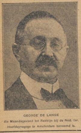 Algemeen Handelsblad 15 maart 1927, avond, pag. 16.  George de Lange - rabbijn.