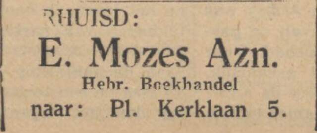 Algemeen Handelsblad 17 april 1935, avond, pag. 8. Verhuisbericht Eliazer Mozes.