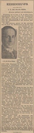 Algemeen Handelsblad 23 oktober 1933, avond, pag. 14. Zilveren jubileum Jacob S. da Silva Rosa.