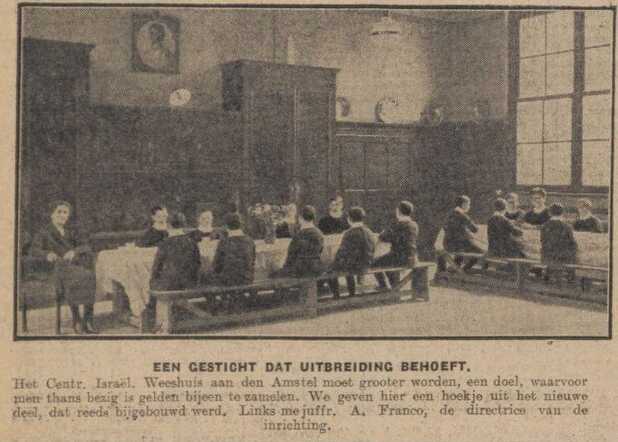 Algemeen Handelsblad 27 oktober 1924, avond, pag. 12. Interieur Ned.-Israël. Jongensweeshuis Megadlé Jethomiem.