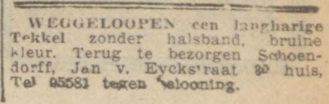 Algemeen Handelsblad 31 mei 1940, avond, pag. 3. Adv. gezin Albert Schoendorff.