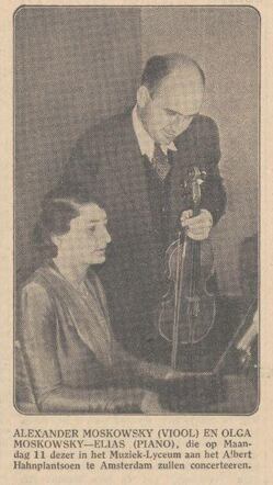Algemeen Handelsblad 8 maart 1935, ochtend, pag. 4. Alexander Moskowsky en Olga Elias.