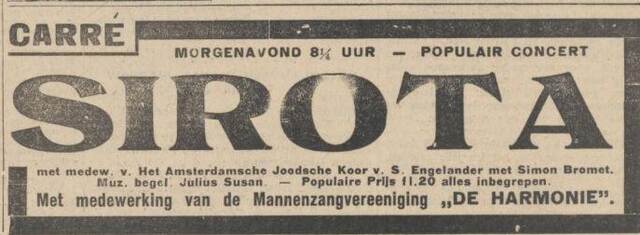 Algemeen Handelsblad 9 juli 1933, ochtend, pag. 4. Adv. Gershon Sirota.