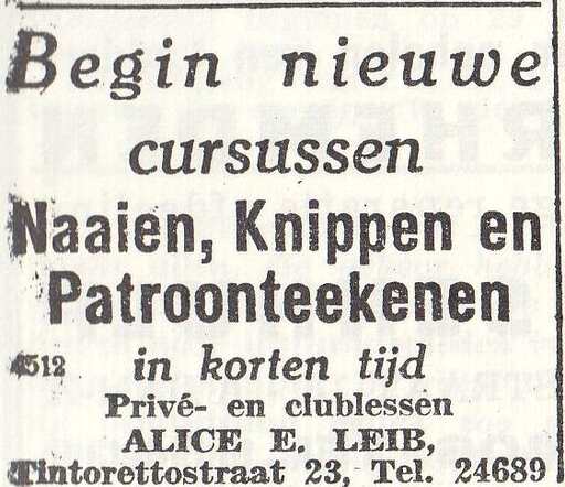 Advertentie van Alice Eva Jacobowitz-Leib